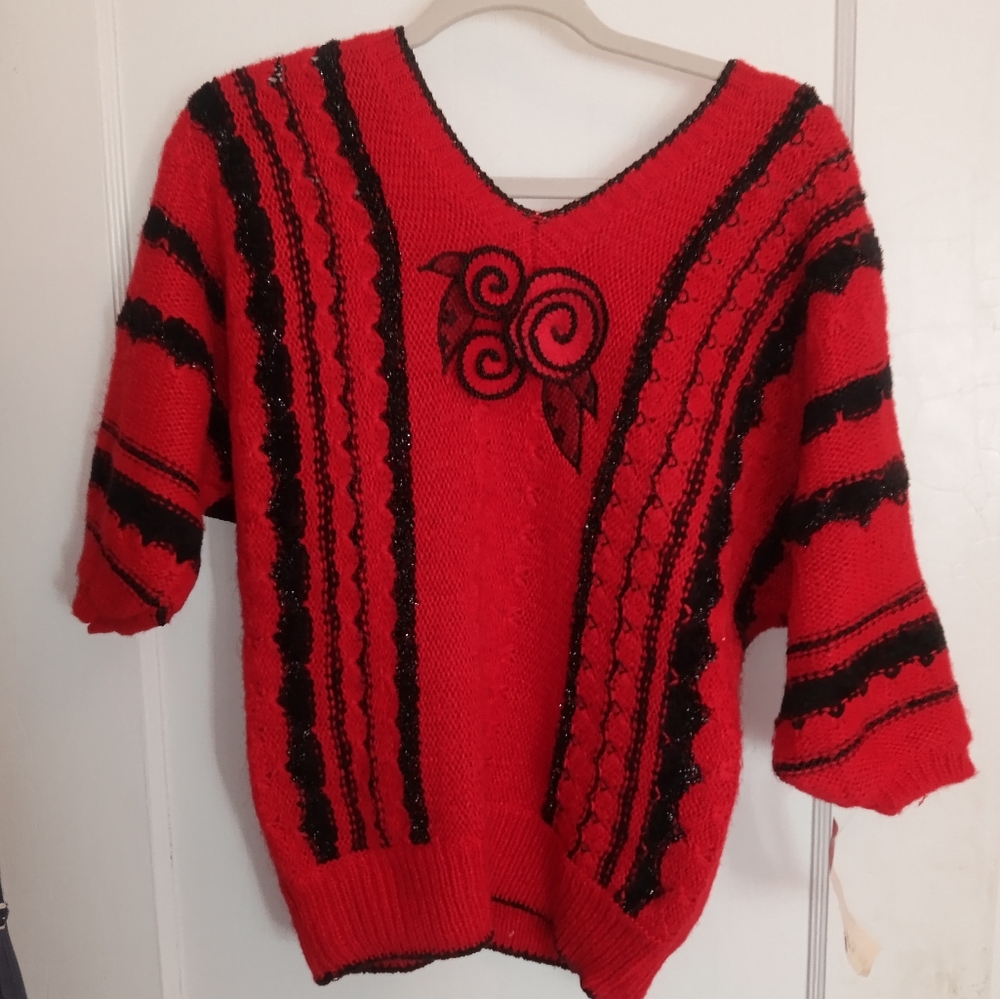VTG 80's beldoch popper 3/4 Sleeve Sweater S